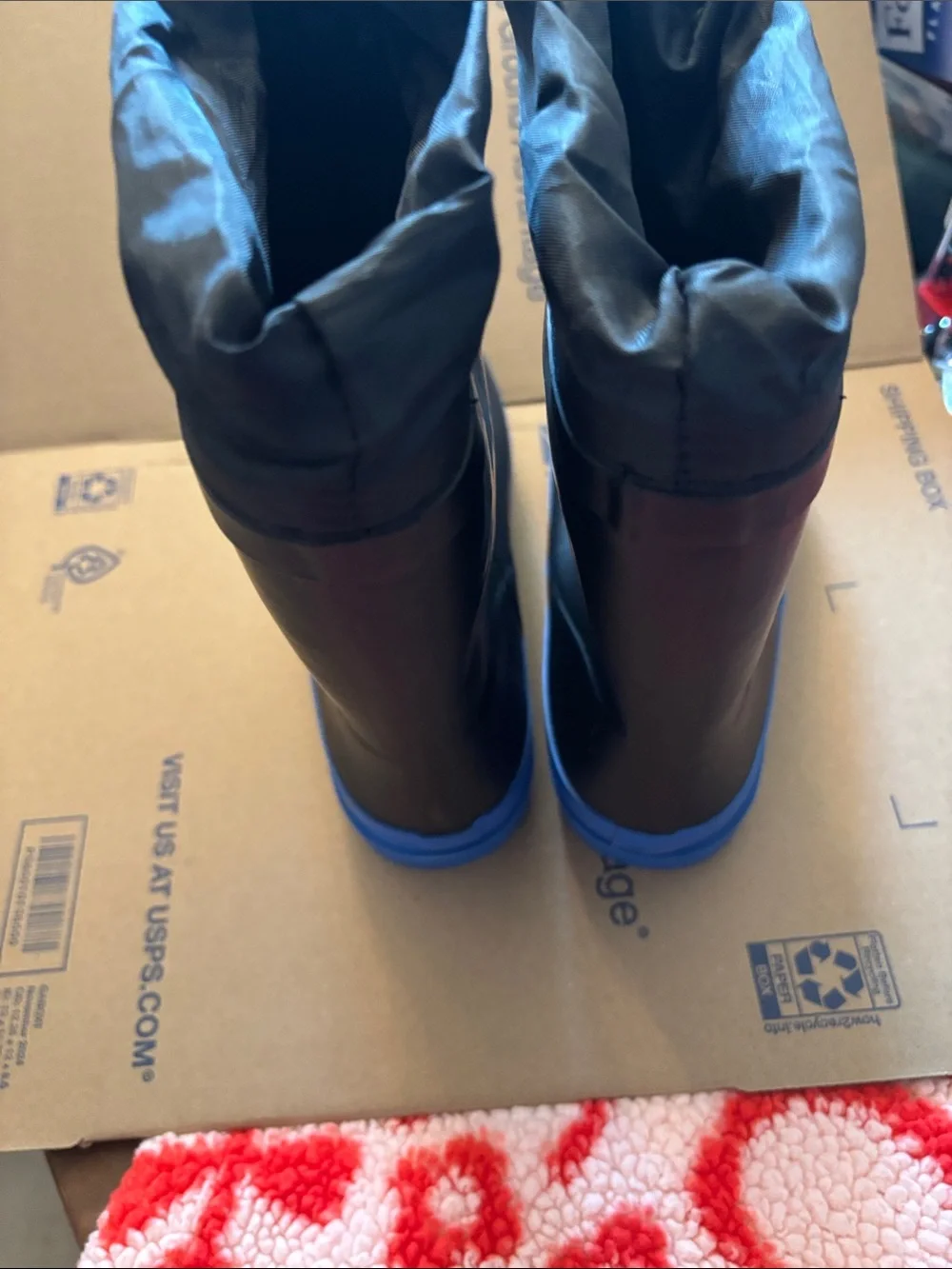 Aleader Waterproof Black Rain Boots with Blue Outsole